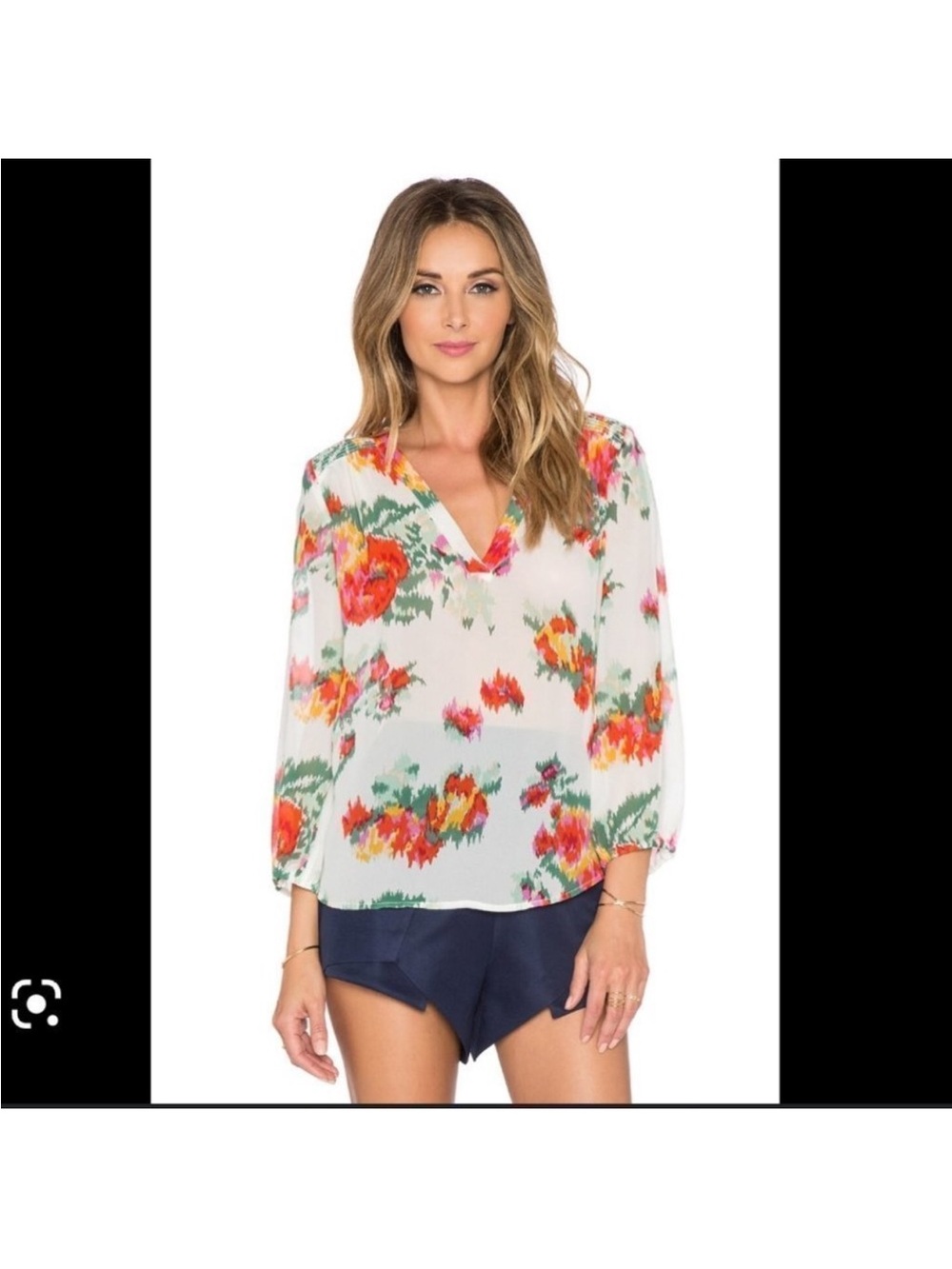 Joie Revolve 100% Silk Axcel Floral 3/4 Sleeve Blouse Size XS